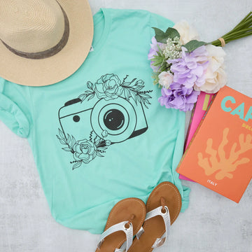 Floral Classic Everyday Camera Style Heather Mint Graphic Tee Click Pretty Boutique Photography